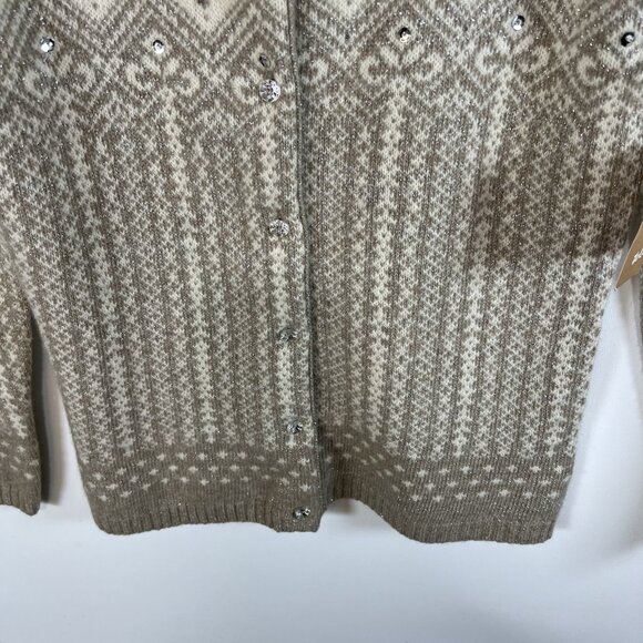 Telluride Clothing Co Cardigan Women S Cream Lambswool Fair Isle Metallic Beaded - Picture 3 of 11
